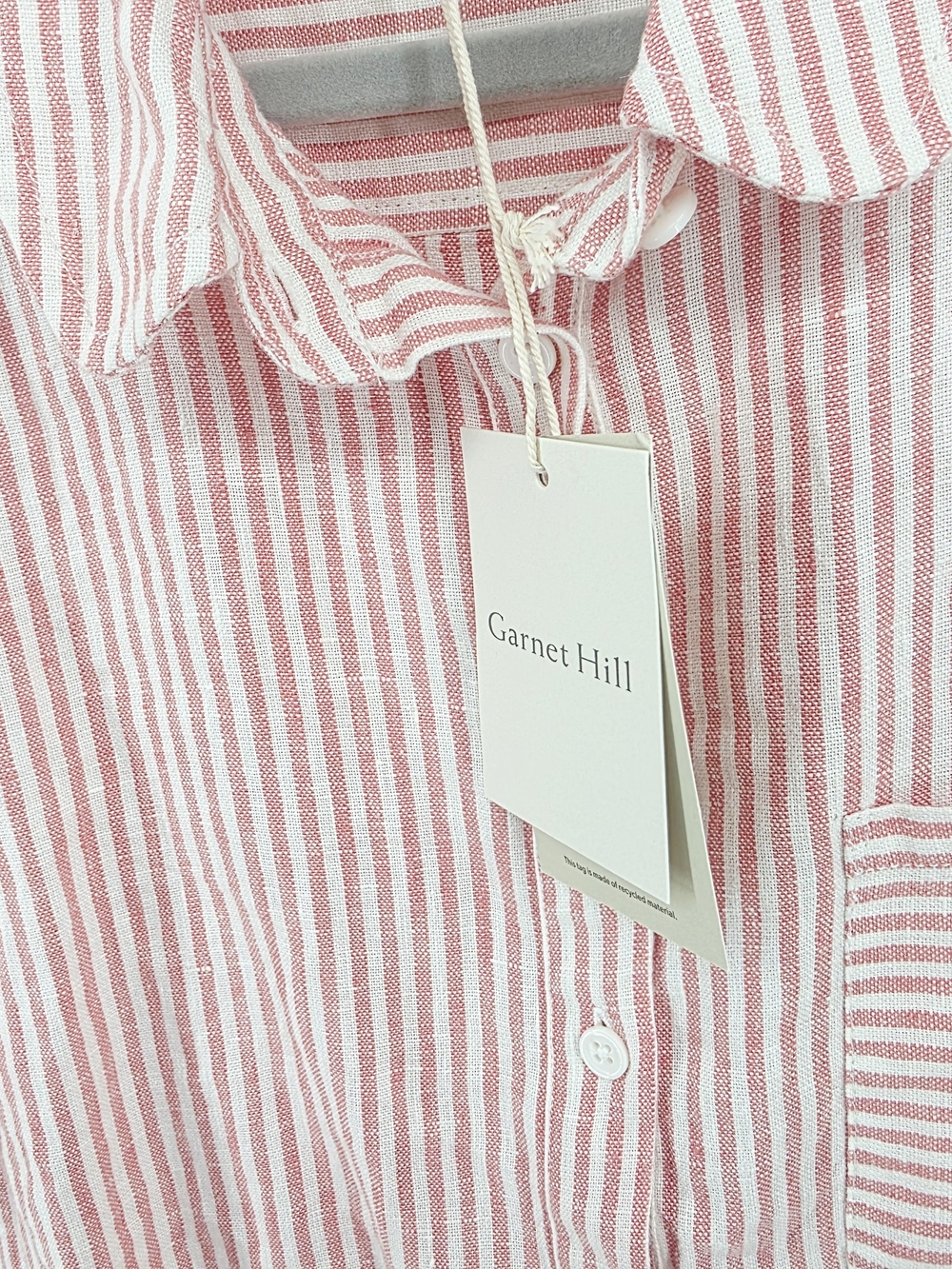 Garnet Hill Salmon Pink and White Striped 100% Linen Dress NWT Boho Minimalist - Picture 6 of 12